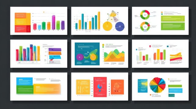 Colorful consulting or banking concept infographic charts set. Business design elements for presentation slide templates. For corporate report, advertising, leaflet layout and poster design., no logo