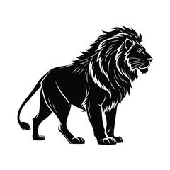 Lion black and white vector illustration with bold silhouette style