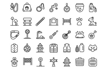 Animal Vector Icon Set flat line style black and white palette bundle