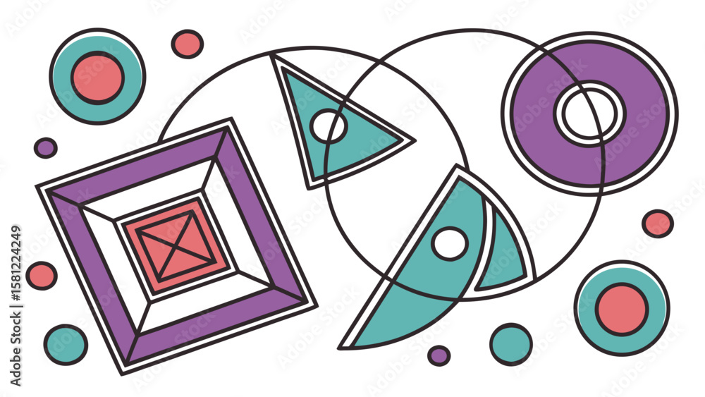 Poster abstract geometric composition with circles triangles and a square in pastel colors design art