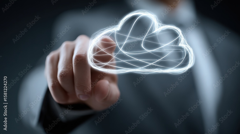 Aufkleber businessman hand working with a cloud computing diagram on the new computer interface as concept, no