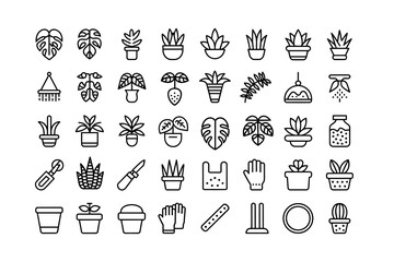 Plant Vector Icon Set flat line style black and white palette bundle