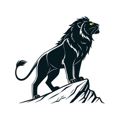 Black and white lion head vector illustration in wild animal silhouette style