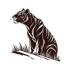 Tiger head vector illustration in black silhouette style with wild striped design and artistic cartoon drawing elements