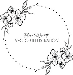 Elegant floral circular wreath for logo branding, wedding invitation and packaging label