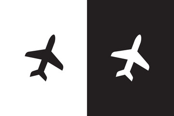Plane icon set. Black plane on white background and white plane on black background. vector illustrator.
