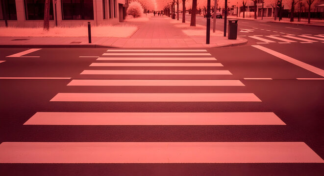 Empty Pedestrian Crossing On The Street With Monochrome Color Style