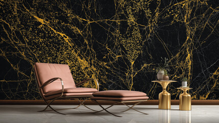 High-resolution close-up of luxury marble with dark orange, red, jet black tones, and golden veins. Ideal for elegant backgrounds, interior design, and upscale decorative surfaces , ai