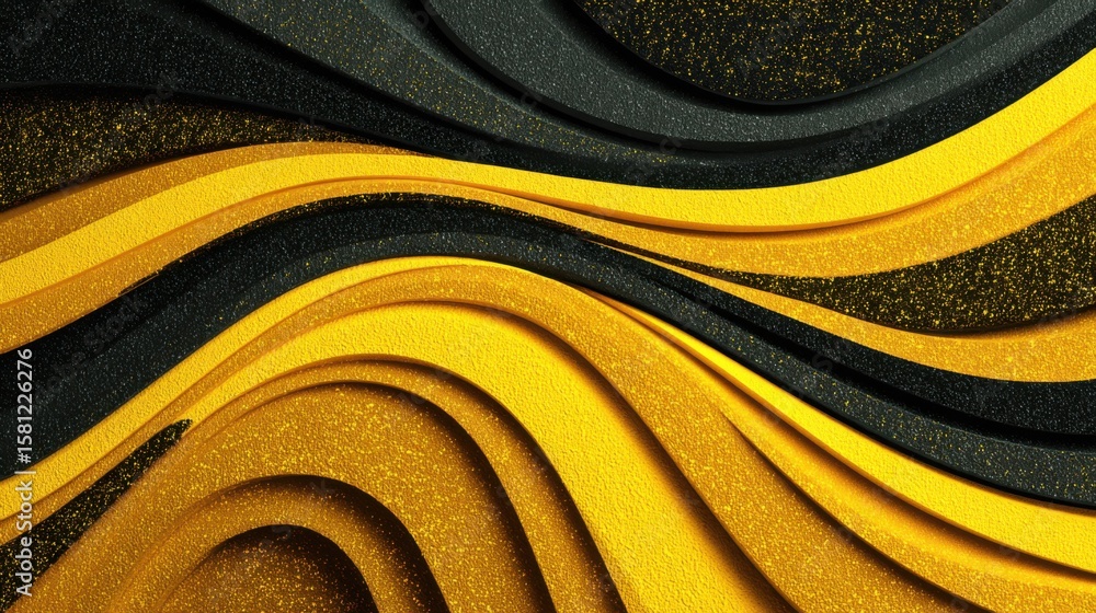 Poster intricate wave patterns of black and gold swirl together, forming a dynamic and captivating design t