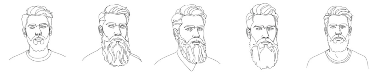 Man with beard illustrations in various styles isolated on transparent background  