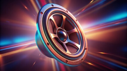 Luminous Speaker with Dynamic Light Streaks in Vibrant Colors on Dark Digital Backdrop for Cutting-Edge Audio Technology Sound Wave Visualization
