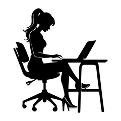 Woman Working on Laptop Silhouette Vector

