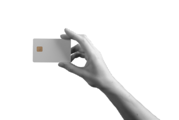 Revenue symbol. Female hand holding chip card, transfer and profit connection, credit, salary,