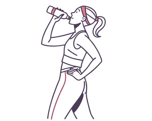 Sporty Woman Drinking Water After Workout on White Background