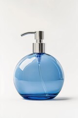 Round, glossy, blue glass pump dispenser