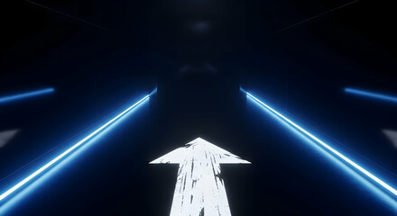 Fototapeta premium Futuristic Glowing Arrow and Neon Lights Leading to an Uncharted Destination