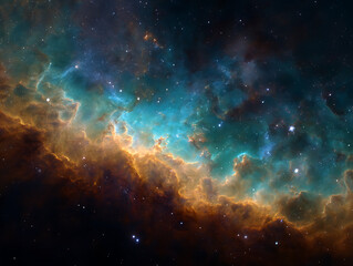 Fototapeta premium Vibrant cosmic nebula with glowing gas clouds and distant stars