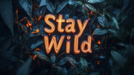 Neon Glow “Stay Wild” in Lush Foliage Background,Generative Ai