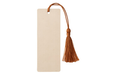 Blank bookmark with brown tassel on transparent background