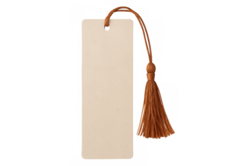 Blank bookmark with brown tassel on transparent background