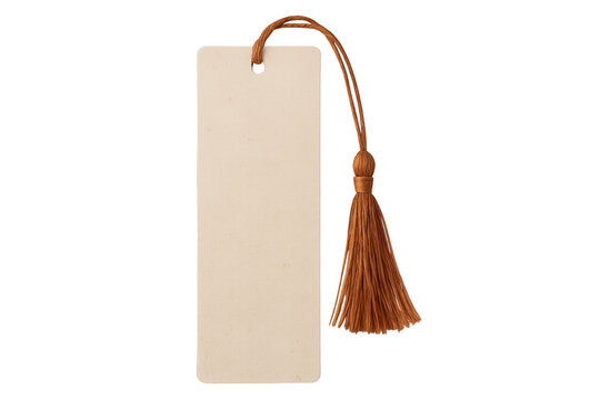 Blank bookmark with brown tassel on transparent background