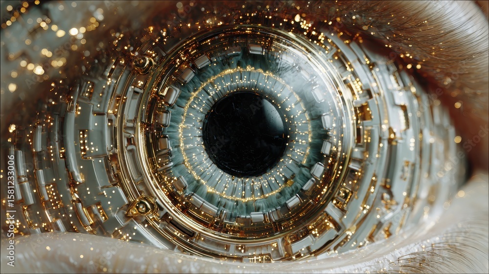 Poster generative ai image of cybernetic eye close-up