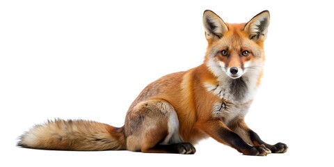 Obraz premium Wildlife animal red fox, Vulpes vulpes, a cute wild carnivore standing isolated on a white background