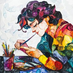 Creative woman engaged in artistic expression studio digital art creation cozy environment close-up viewpoint imagination and inspiration