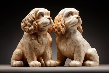 Two intricately carved small dogs, detailed and artistic.