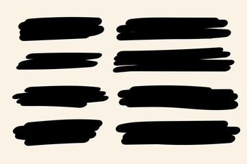 Black bold marker strokes and highlights. Hand-drawn highlighter set for underlining, emphasis, and modern graphic compositions.