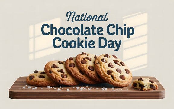 National chocolate chip cookie day celebration with delicious cookies on a wooden board