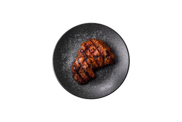 Meat, juicy beef steak grilled cooked to perfection for lunch. Barbecued steak