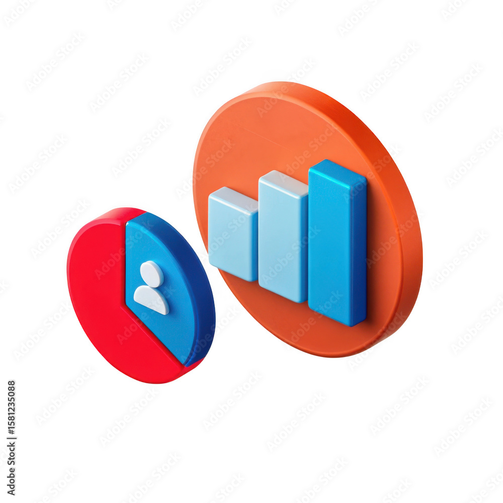 Poster 3d isometric icons representing data analysis and user statistics isolated on transparent background