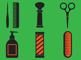 Classic Barber Shop Tools and Accessories Vector Illustration on Green Background