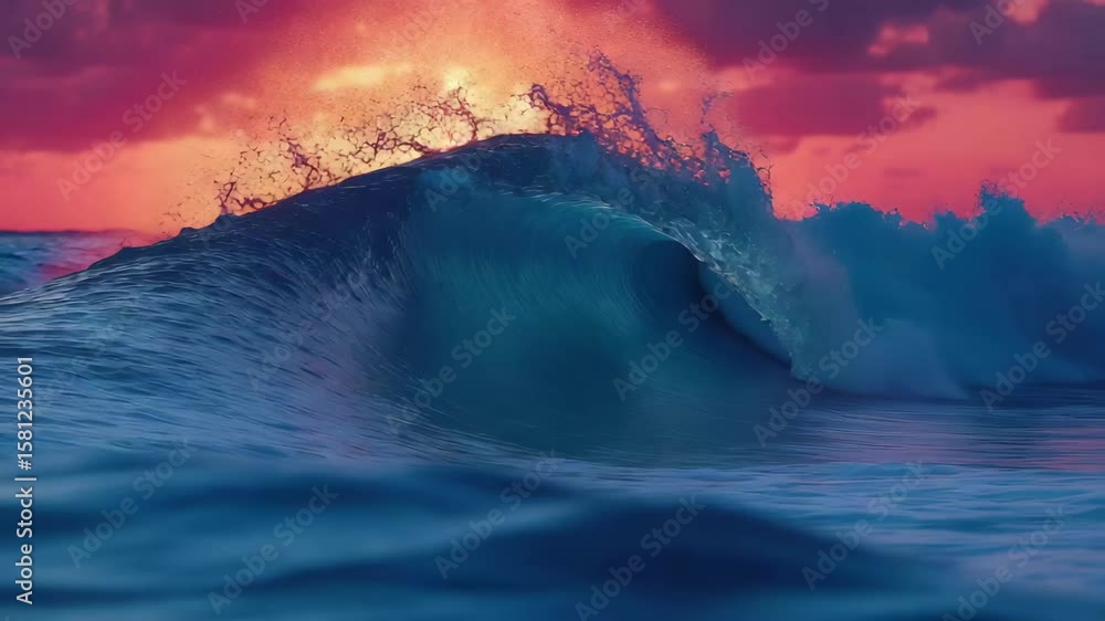 Poster sunset over ocean waves creates a mesmerizing display of colors and movement in the evening sky