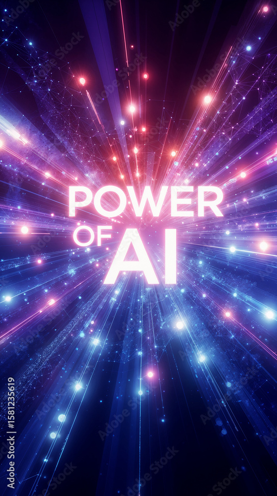 Poster abstract futuristic wallpaper with artificial intelligence with neon text 