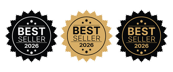 Golden Best Seller 2026 2025 Vector Label Emblem for Premium Product and High Sales Ranking on White Background