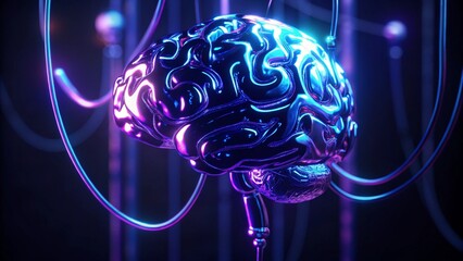 Stunning 3D Brain Model with Neon Blue Neural Connections Display