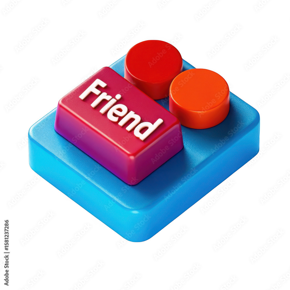 Aufkleber 3d isometric illustration of a red button labeled friend with two circles isolated on transparent ba