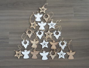 White and Brown Wooden Christmas Ornaments – Rustic Holiday Decorations