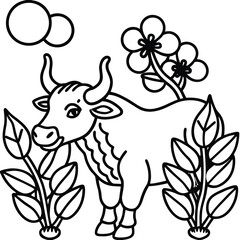Buffalo  line art kids coloring page