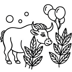 Buffalo  line art kids coloring page