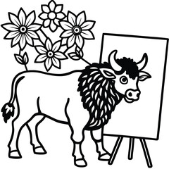 Buffalo  line art kids coloring page