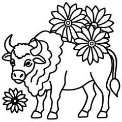 Buffalo  line art kids coloring page