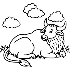 Buffalo  line art kids coloring page