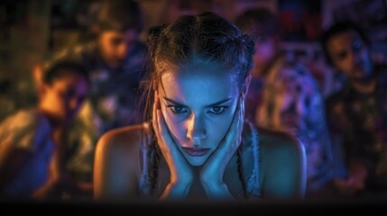 Obraz premium Cyber aggression: internet mistreatment, virtual bullying, telephone threats, digital harassment in chat rooms, unethical behavior, focusing widespread effects , importance of tackling online abuse