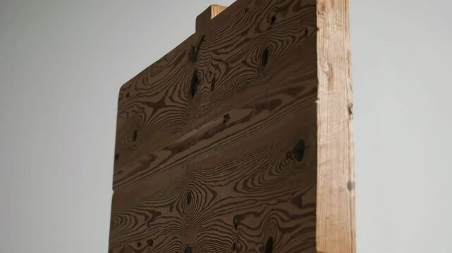 Rotating wooden plank showcasing intricate wood grain texture closeup