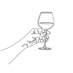 Hand holding wine glass by its stem on transparent background  