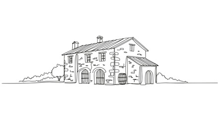 Charming winery outline drawing isolated on transparent background  
