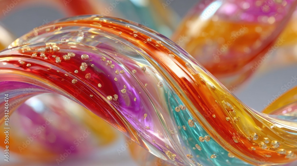 Poster a vibrant glass sculpture showcases intricate swirling patterns with an array of colors like red, or